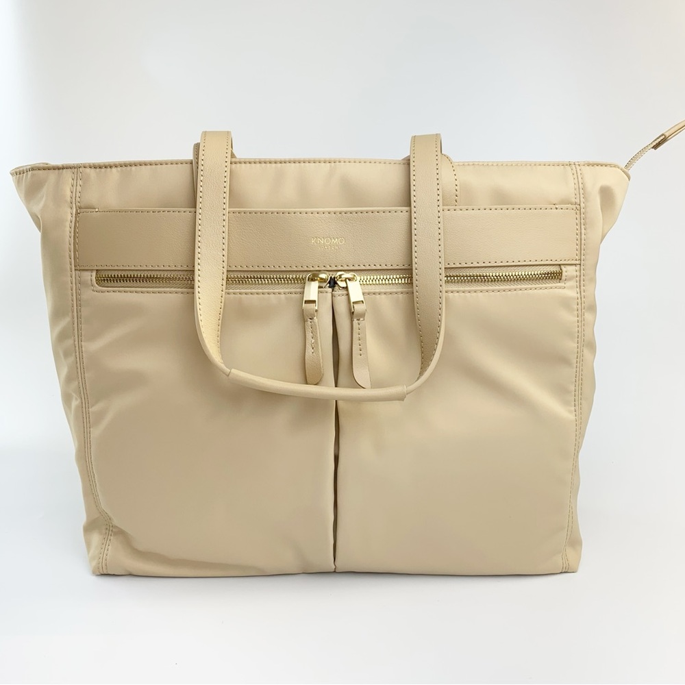 Knomo London Mayfair Grosvenor Place Laptop 14” RFID Briefcase Tote Bag Beige